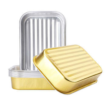 Gold Smooth Wall Heat Seal Lid Takeaway Foil Food Containers With Plastic Cover