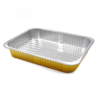 Gold Smooth Wall Heat Seal Lid Takeaway Foil Food Containers With Plastic Cover