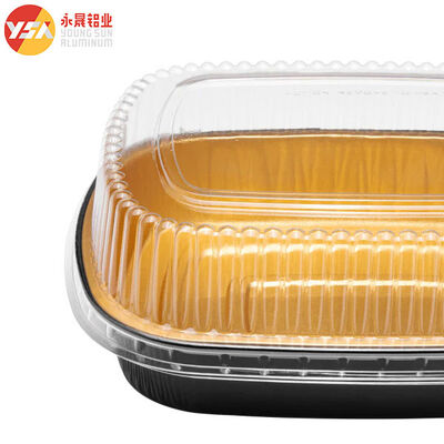 16oz Smoothwall Black And Gold Mini Oblong Foil Take-Out Pan​ With Dome Lid
