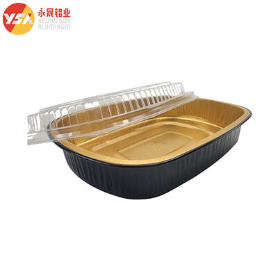 16oz Smoothwall Black And Gold Mini Oblong Foil Take-Out Pan​ With Dome Lid