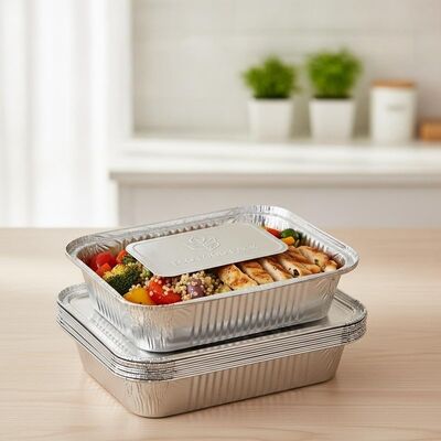 Customized Logo Aluminum Foil Container Eco Friendly Food Grade Perfect For Food Delivery Catering And Storage Solutions