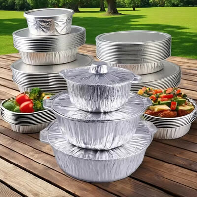 Disposable Round Aluminum Foil Pot Heavy Duty Foil Cooking Pot with Foiled Cover