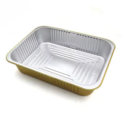 Gold Smooth Wall Heat Seal Lid Takeaway Foil Food Containers With Plastic Cover