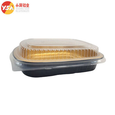 16oz Smoothwall Black And Gold Mini Oblong Foil Take-Out Pan​ With Dome Lid